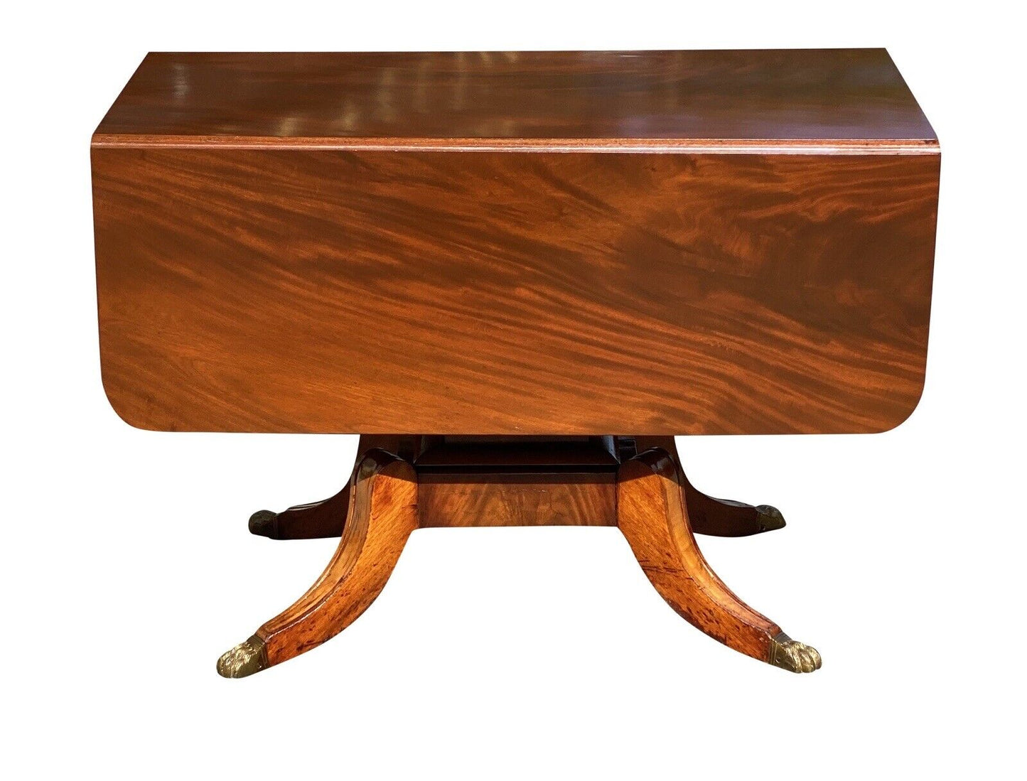 Early 19th Century Federal Mahogany Dropleaf Table With Brass Floral Ring Pulls