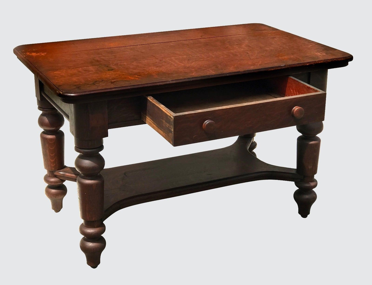 VICTORIAN SOLID OAK 1 DRAWER LIBRARY TABLE / DESK IN ORIGINAL FINISH