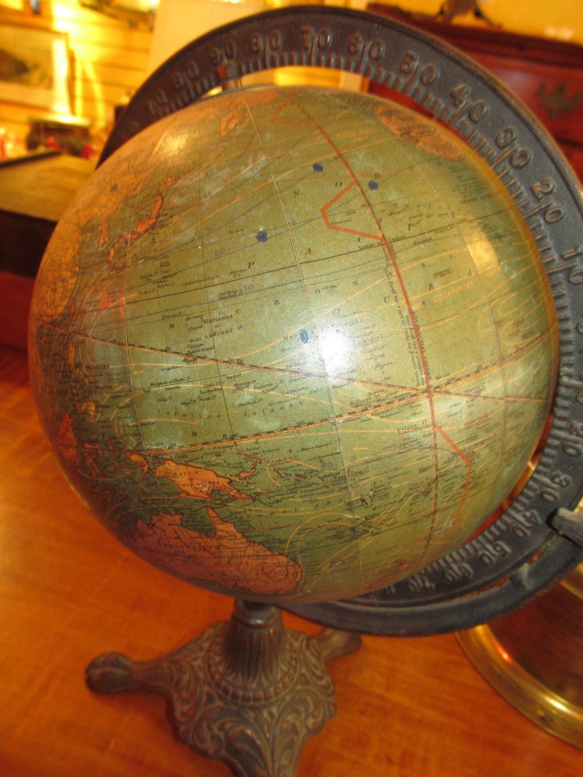 ANTIQUE W & AK JOHNSON 8" TERRESTRIAL GLOBE ON ORIGINAL STAND