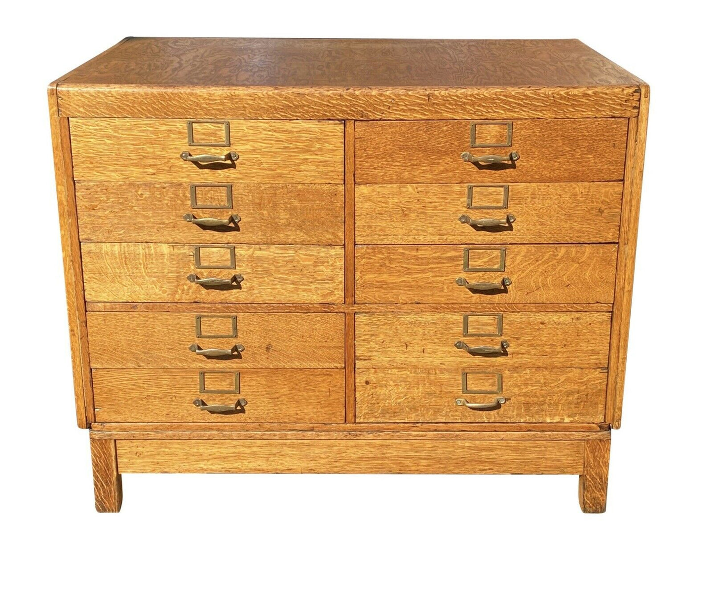 20TH C ANTIQUE ARTS & CRAFTS / MISSION OAK 10 DRAWER INDUSTRIAL OAK FILE CABINET