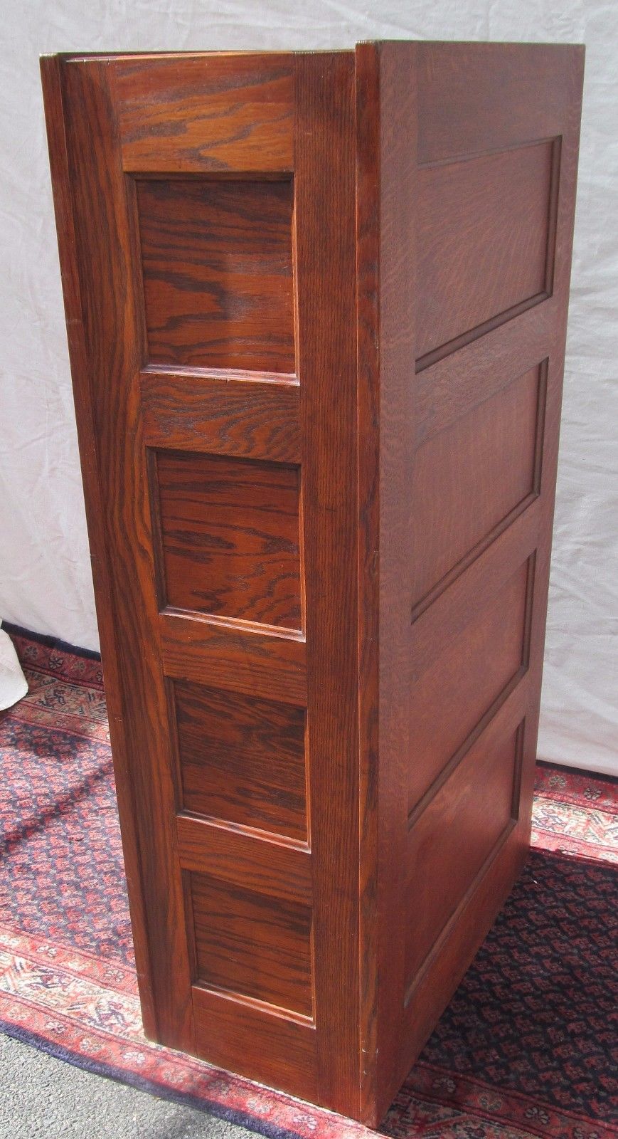 ANTIQUE ARTS & CRAFT OAK RAISED PANEL FILE CABINET WITH 4 OVER 3 DRAWER FORMAT