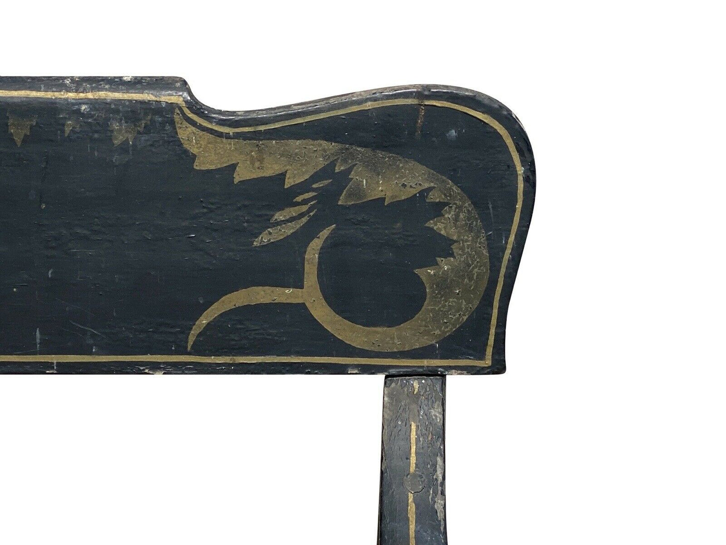 19th C Antique Black Painted Farmhouse / Deacons Bench - 6.5 Feet - Eagle Paint