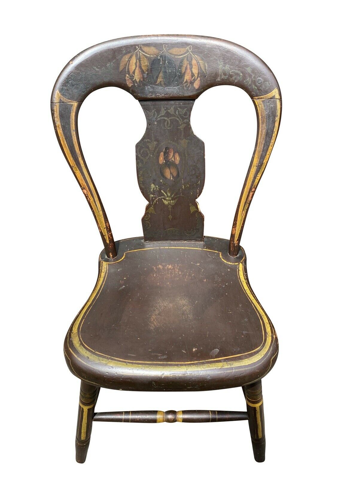 Antique Country Primitive Set of 6 Fancy Paint Hoop Back Windsor Chairs