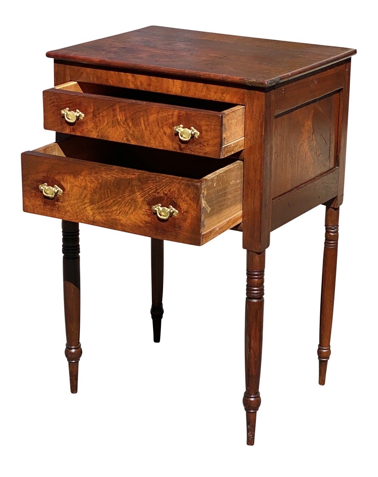 19th C Antique Sheraton Pennsylvania Walnut 2 Drawer Worktable / Nightstand