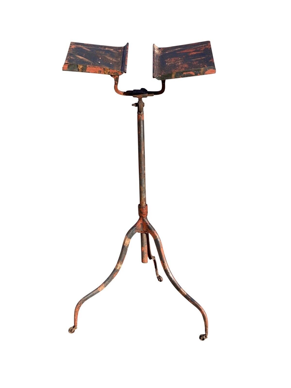 Antique Adjustable Dictionary Stand / Book Stand With Rare Tole Painted Surface