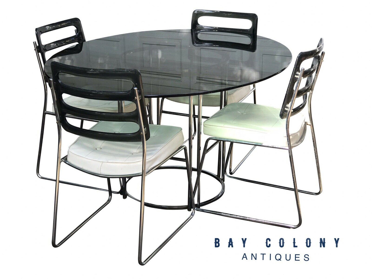 20TH C VINTAGE MID CENTURY MODERN SET OF FOUR SMOKED LUCITE CHROMCRAFT CHAIRS