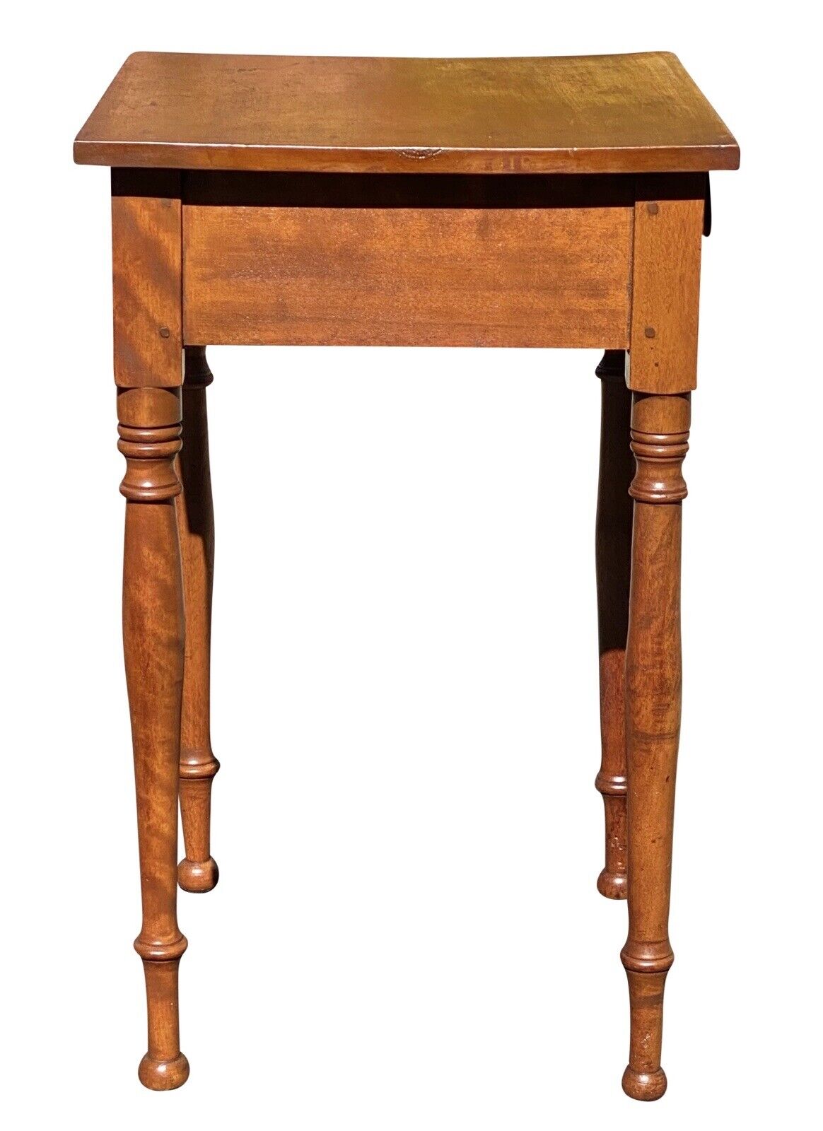 19th C Antique Sheraton New Hampshire Flame Birch Worktable / Nightstand
