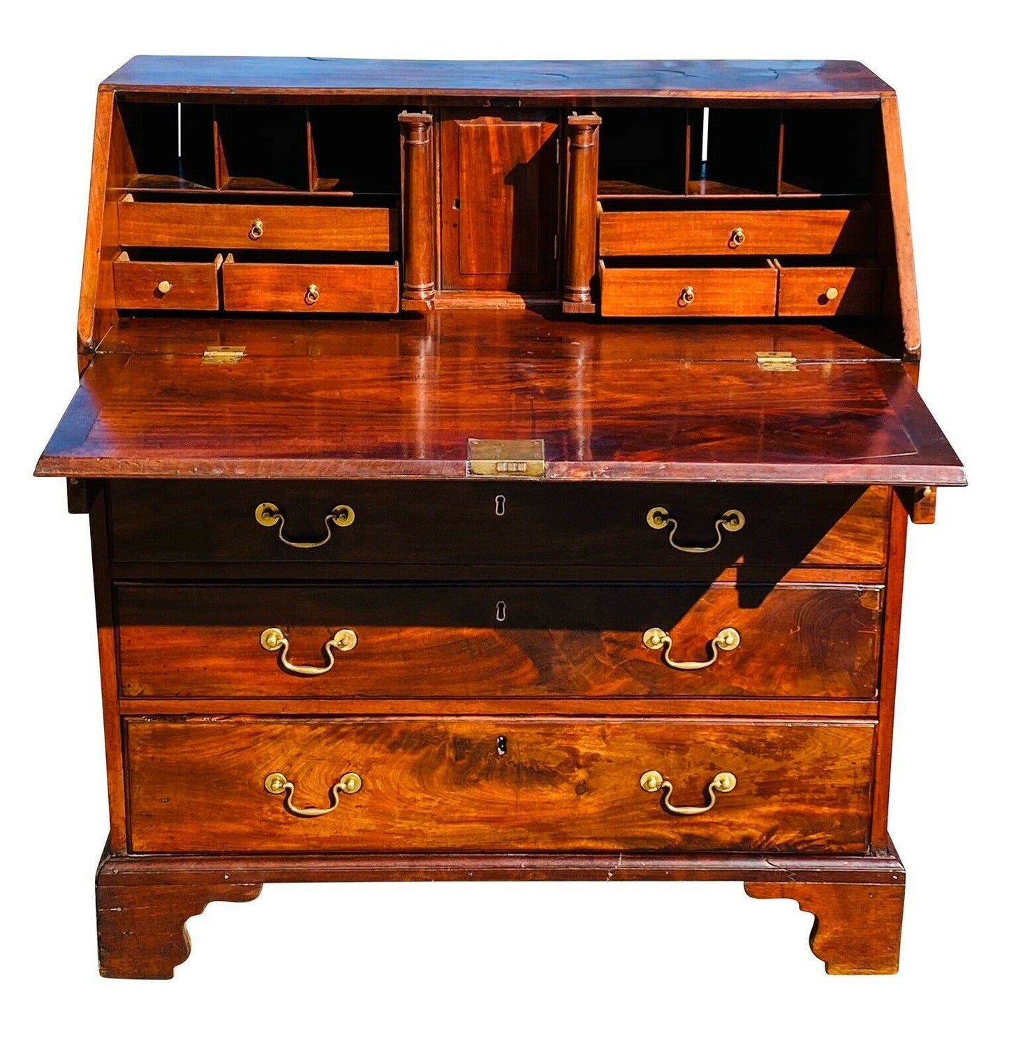 18TH C ANTIQUE CHIPPENDALE MAHOGANY SLANT LID SECRETARY DESK