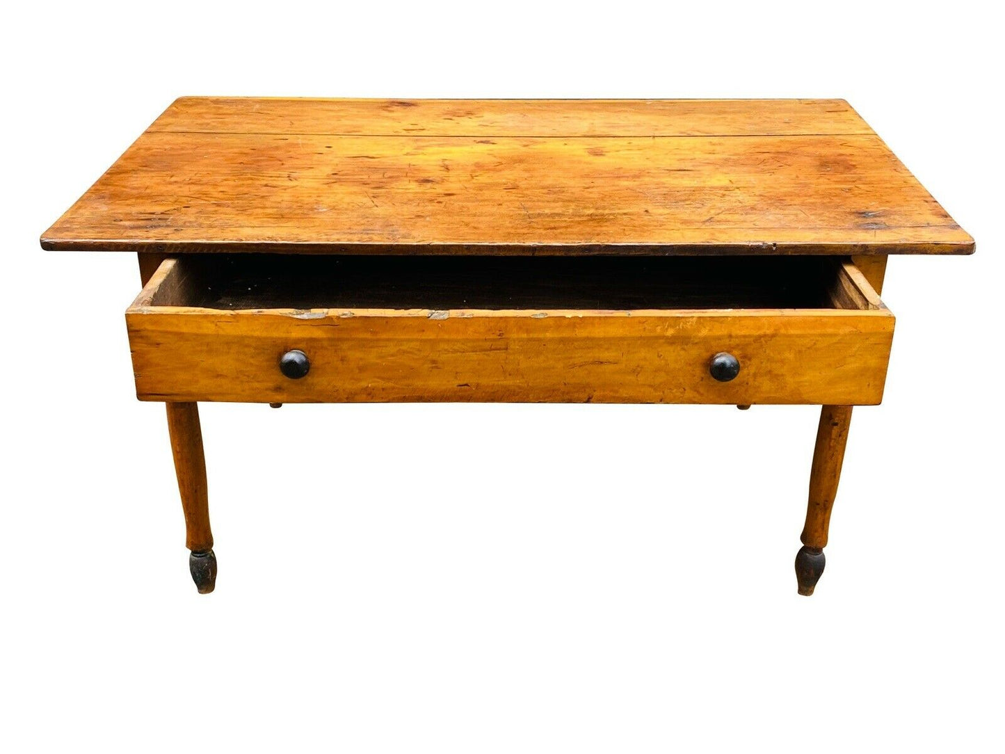 19TH C ANTIQUE COUNTRY PRIMITIVE NEW ENGLAND SCRUBBED PINE TAVERN TABLE ~ 5 FEET