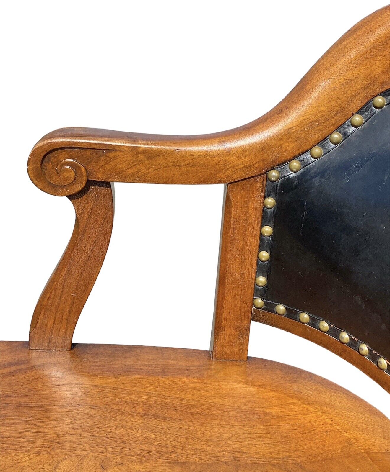 Antique Pair Of Walnut Armchairs with Leather Backs - Milwaukee Chair Company