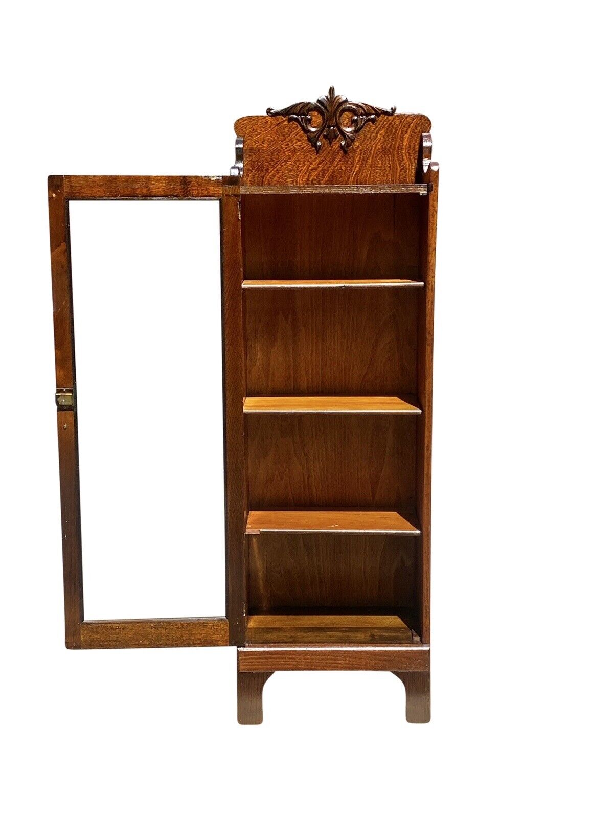 Antique Victorian Tiger Oak Glass Door China Cabinet / Bookcase