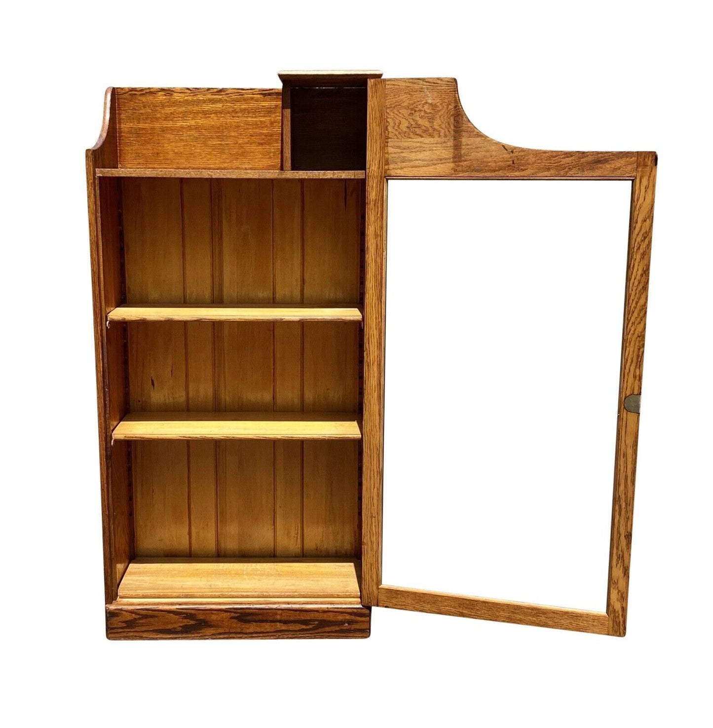 19th C Antique Victorian Oak Single Door Bookcase / China Cabinet - Glass Door