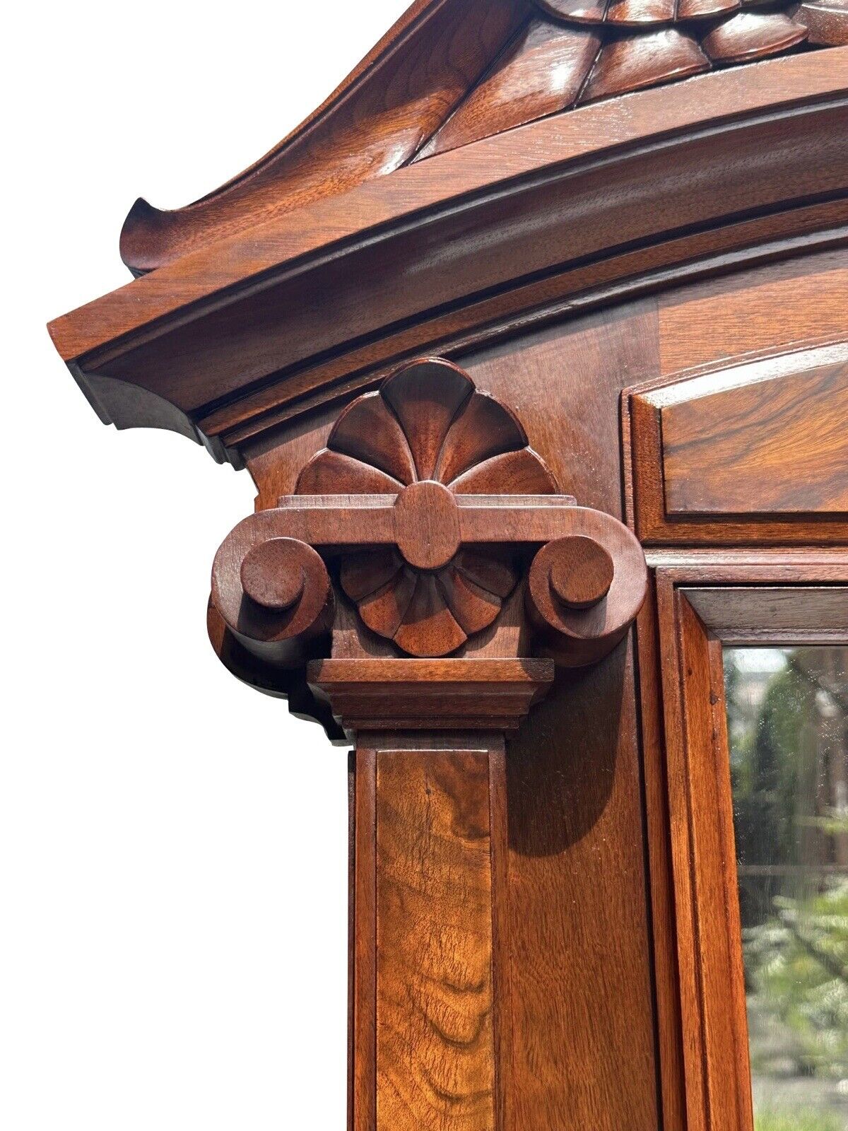 Antique Victorian Burled Walnut Marble Top Dresser With Fine Shell Carved Mirror