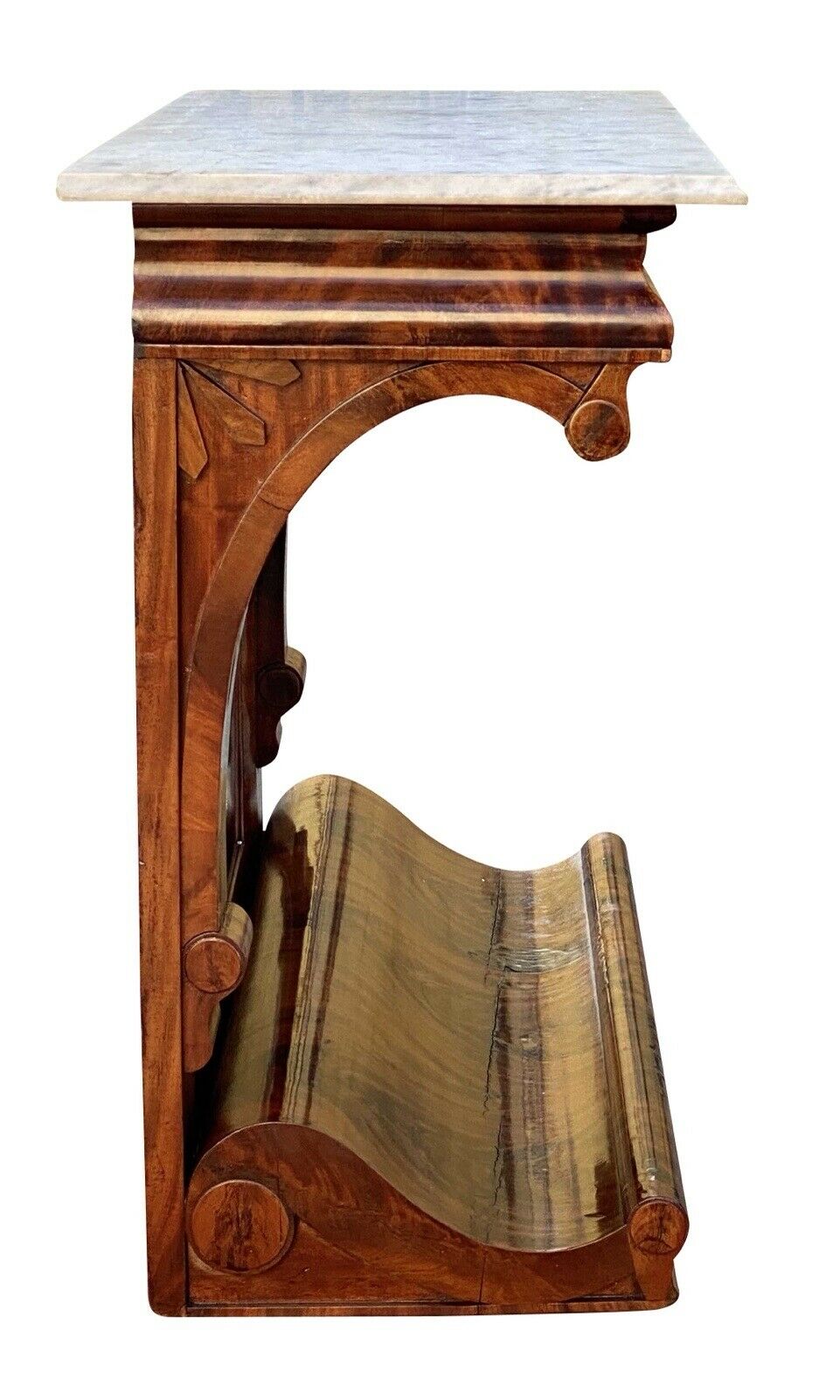 19th C Antique Classical Mahogany Console Table / Server W/ Marble Top