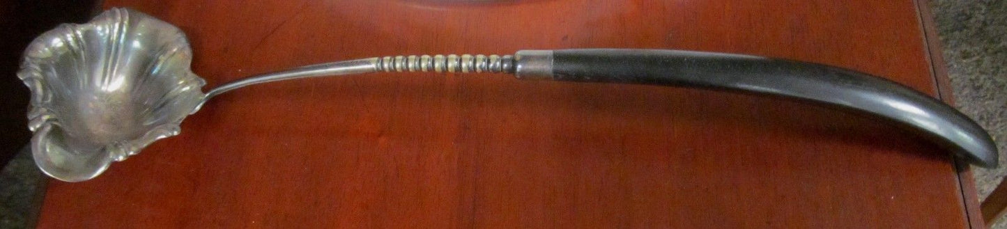 CARVED HORN HANDLE & DECORATIVE SILVER LADLE 'NEWTON SQUIRER'S CLUB