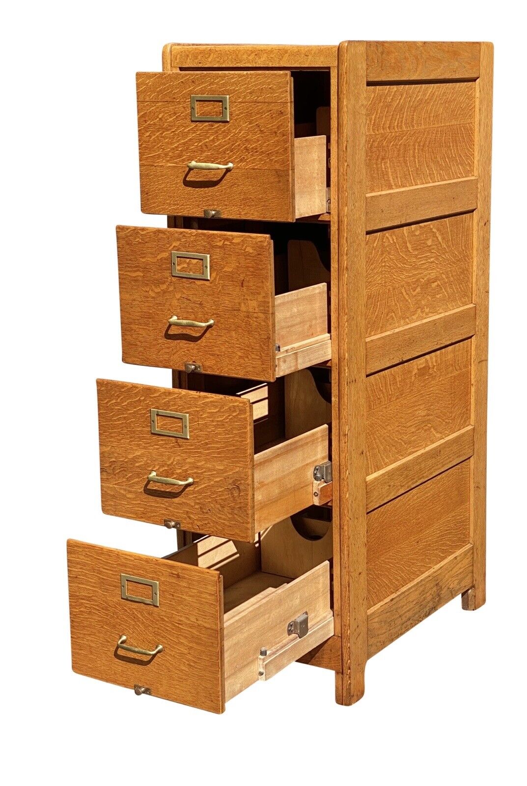 20th C Antique Arts & Crafts Tiger Oak 4 Drawer File Cabinet