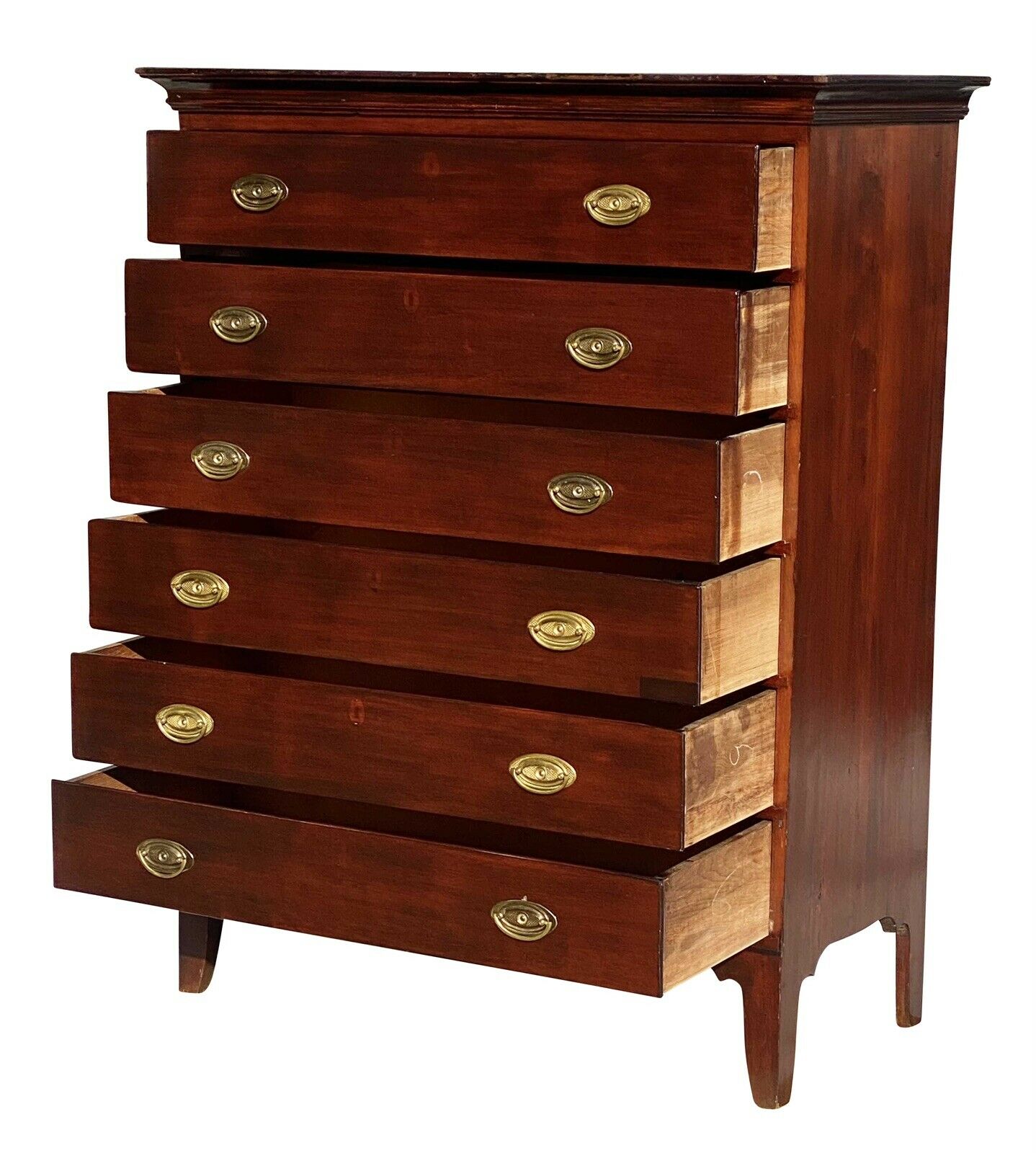 19th C Antique Cherry 6 Drawer Hepplewhite Dresser / Tall Chest
