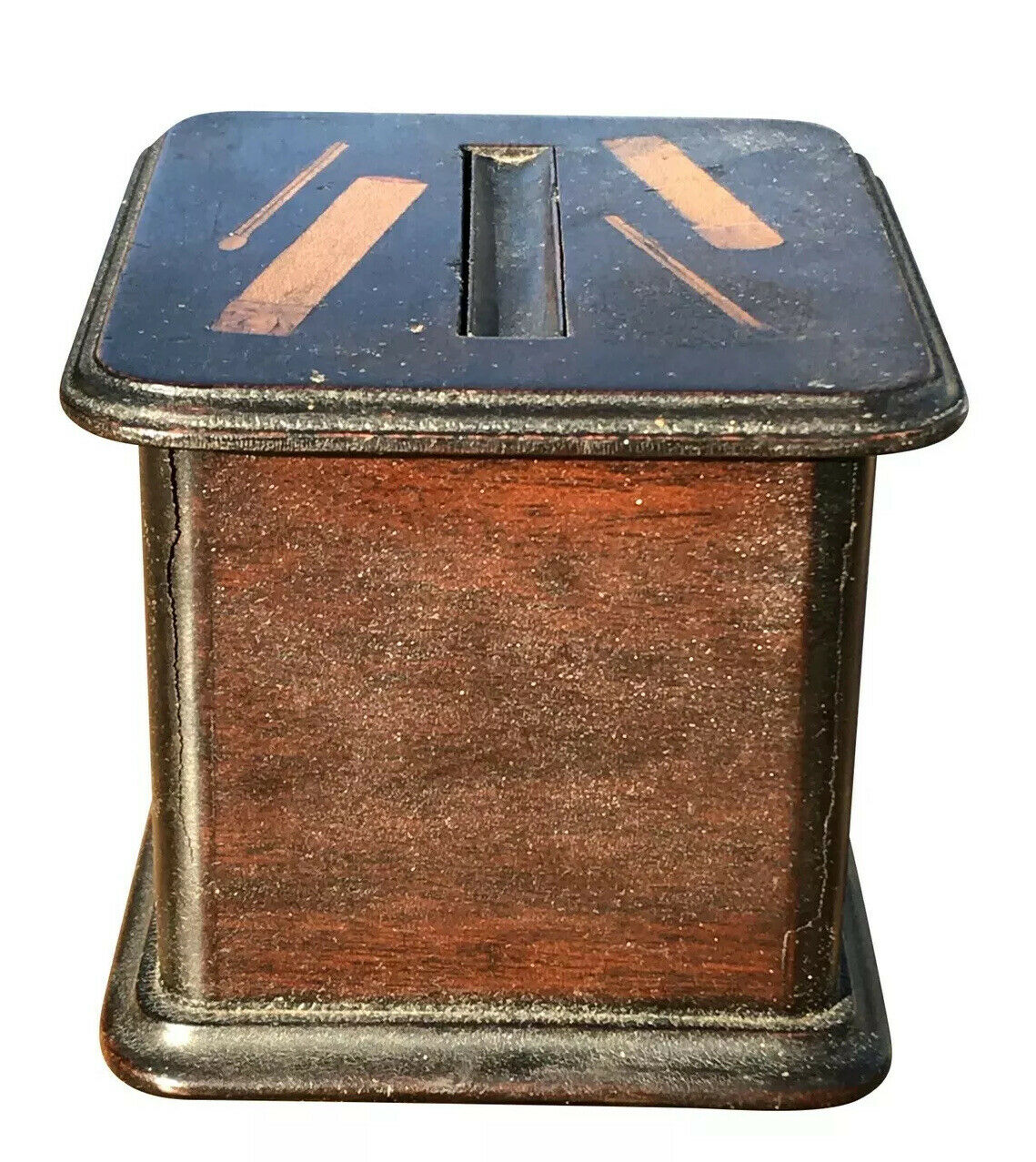 19TH C ANTIQUE INLAID PRIMITIVE FOLK ART MECHANICAL CIGARETTE / SMOKING BOX