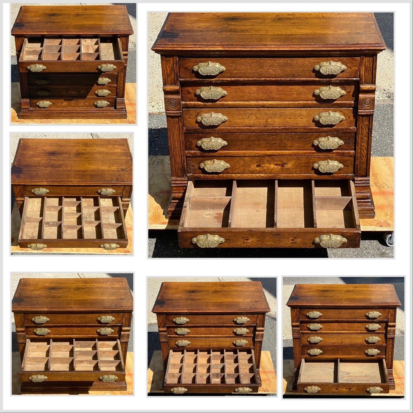 Antique Victorian Oak 6 Drawer File Cabinet / Spool Cabinet