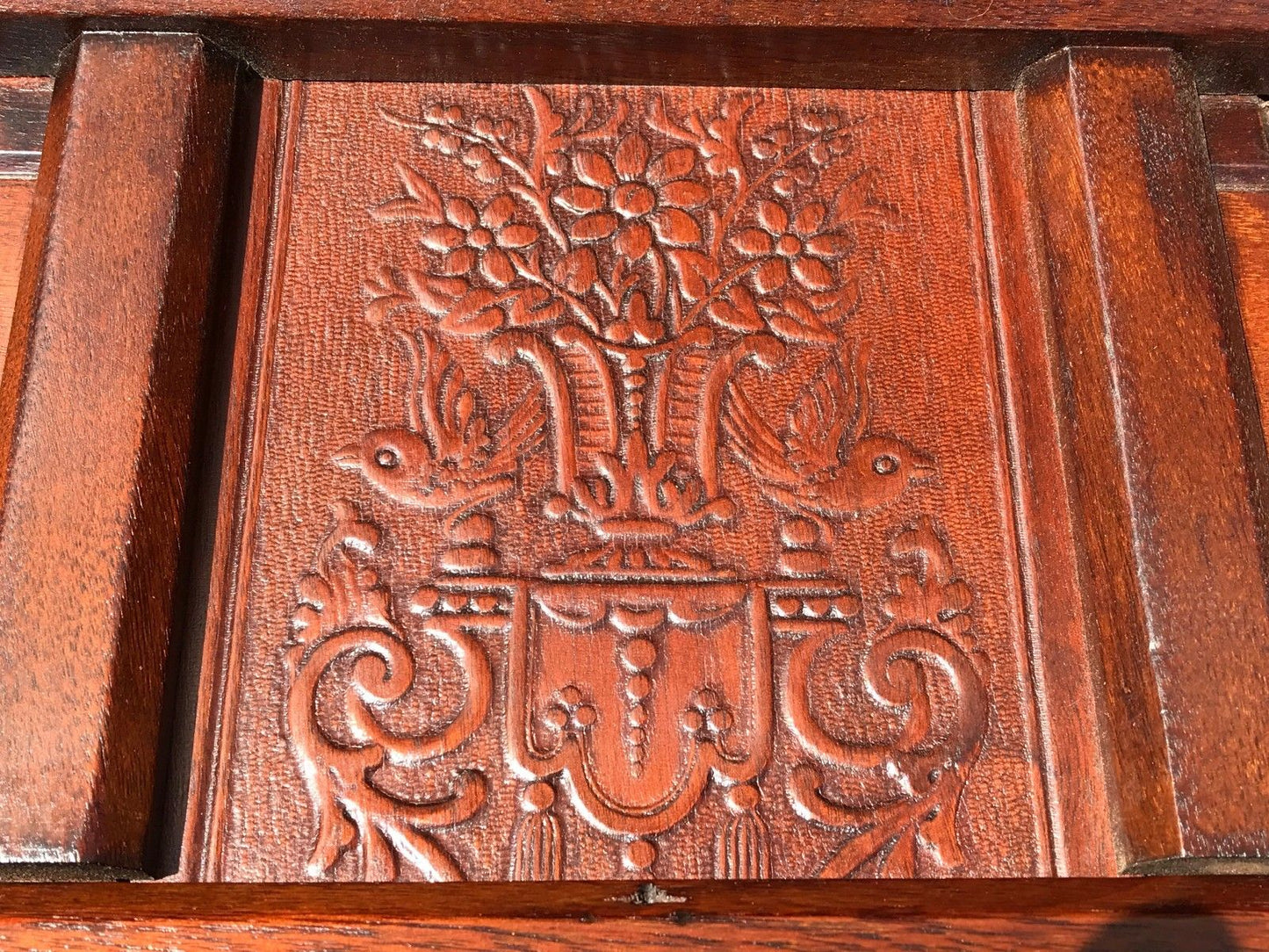 EXCELLENT VICTORIAN BLACK WALNUT MANTLE - FINELY PANELED WITH FRIEZE CARVING