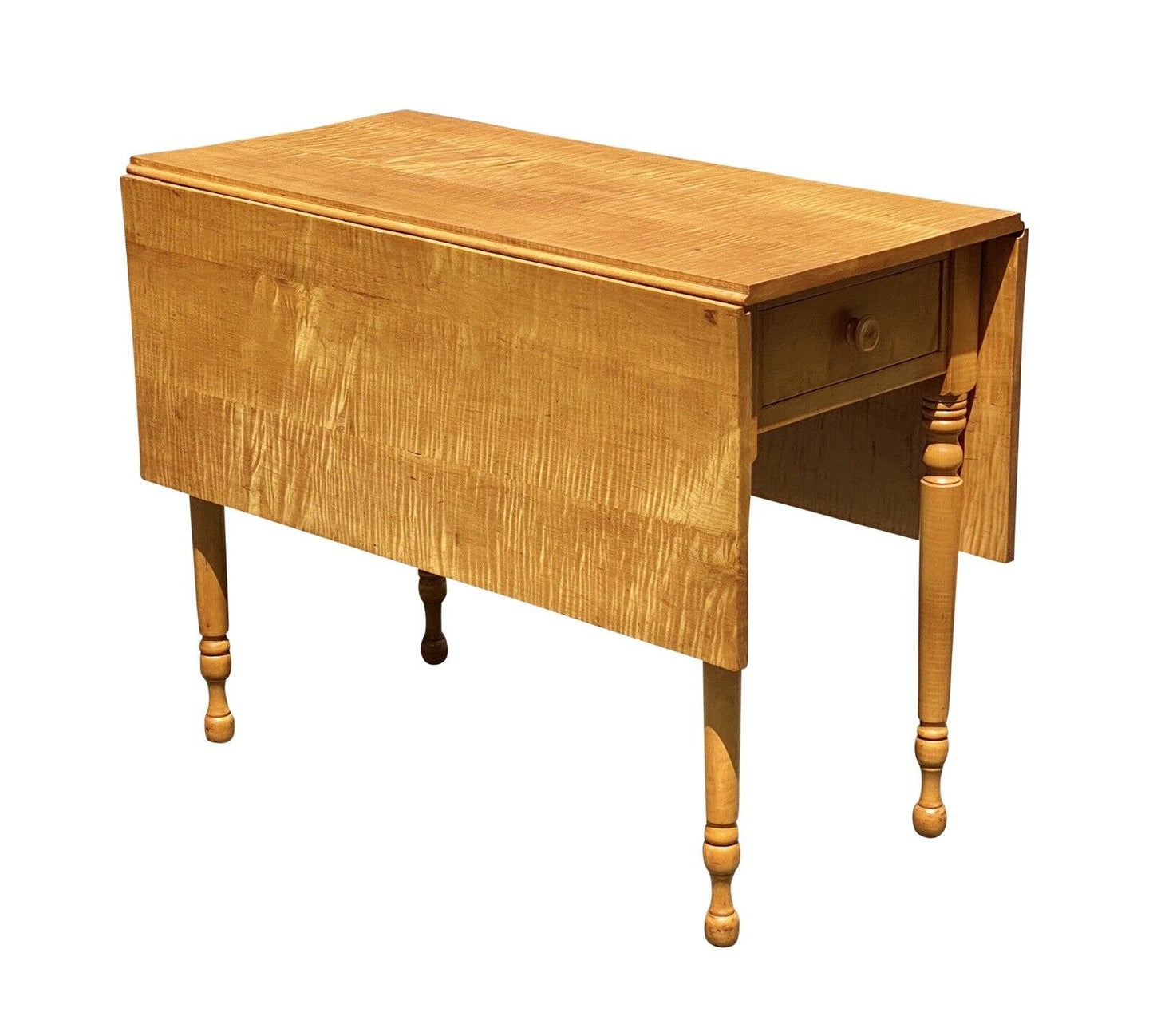 Vintage Federal Style Tiger Maple Dropleaf Dining Table With Rare Single Drawer