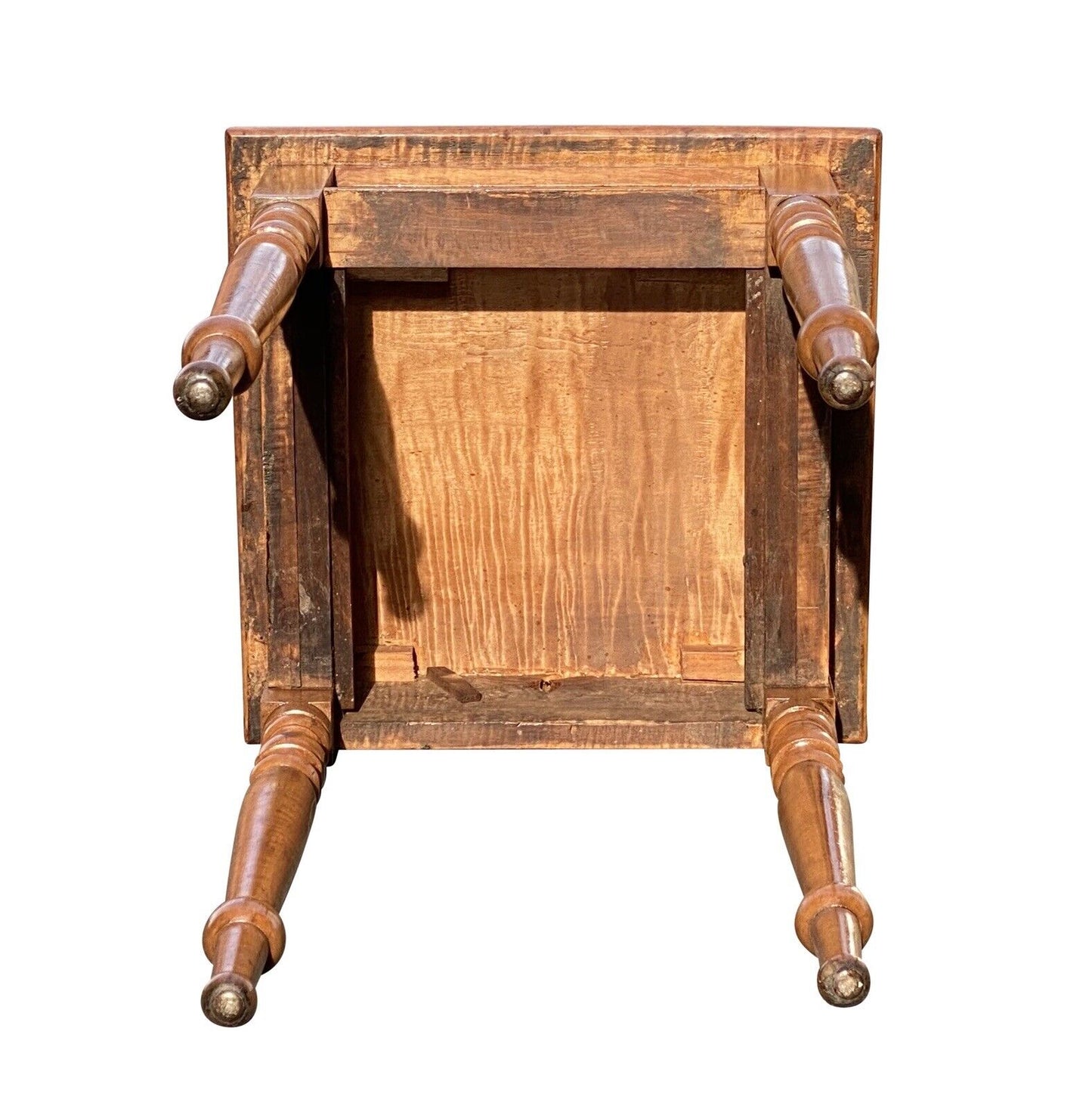 19th C Antique New England Sheraton Tiger Maple Single Drawer Stand / End Table