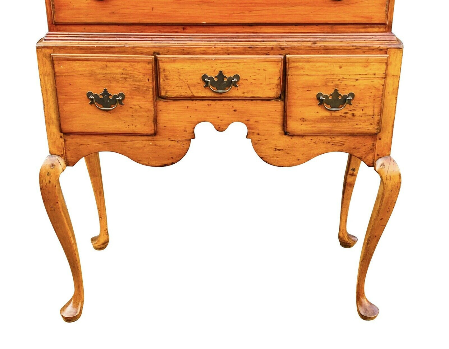 18TH C ANTIQUE QUEEN ANNE CONNECTICUT FLAT TOP HIGHBOY DRESSER / TALL CHEST