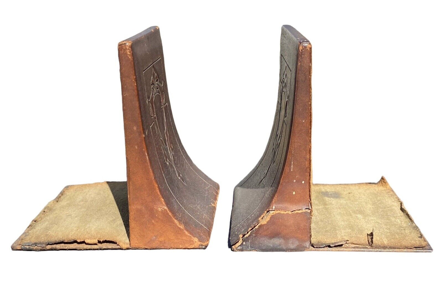 Antique Arts & Crafts Leather Cordova Shop Bookends - Buffalo NY