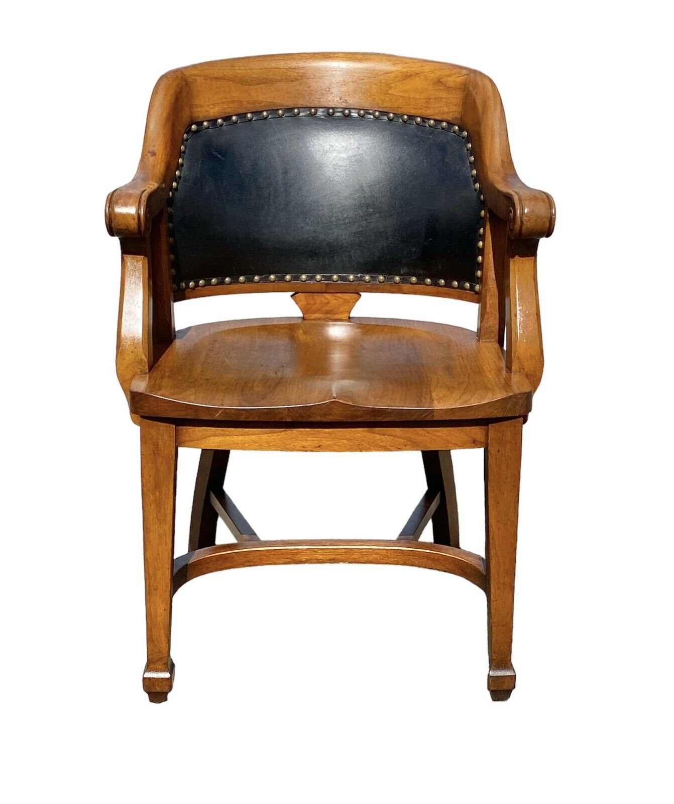 Antique Pair Of Walnut Armchairs with Leather Backs - Milwaukee Chair Company