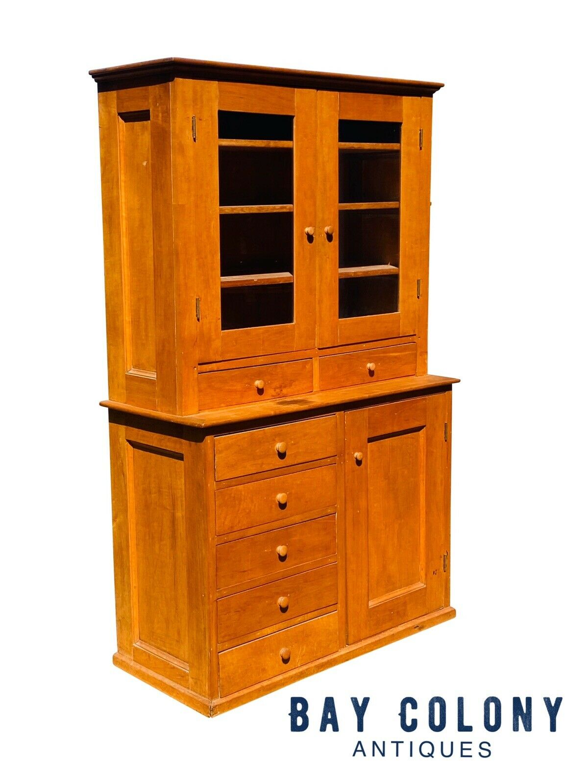 19TH C COUNTRY PRIMITIVE ANTIQUE SHAKER MAPLE CABINET / STEP BACK CUPBOARD HUTCH
