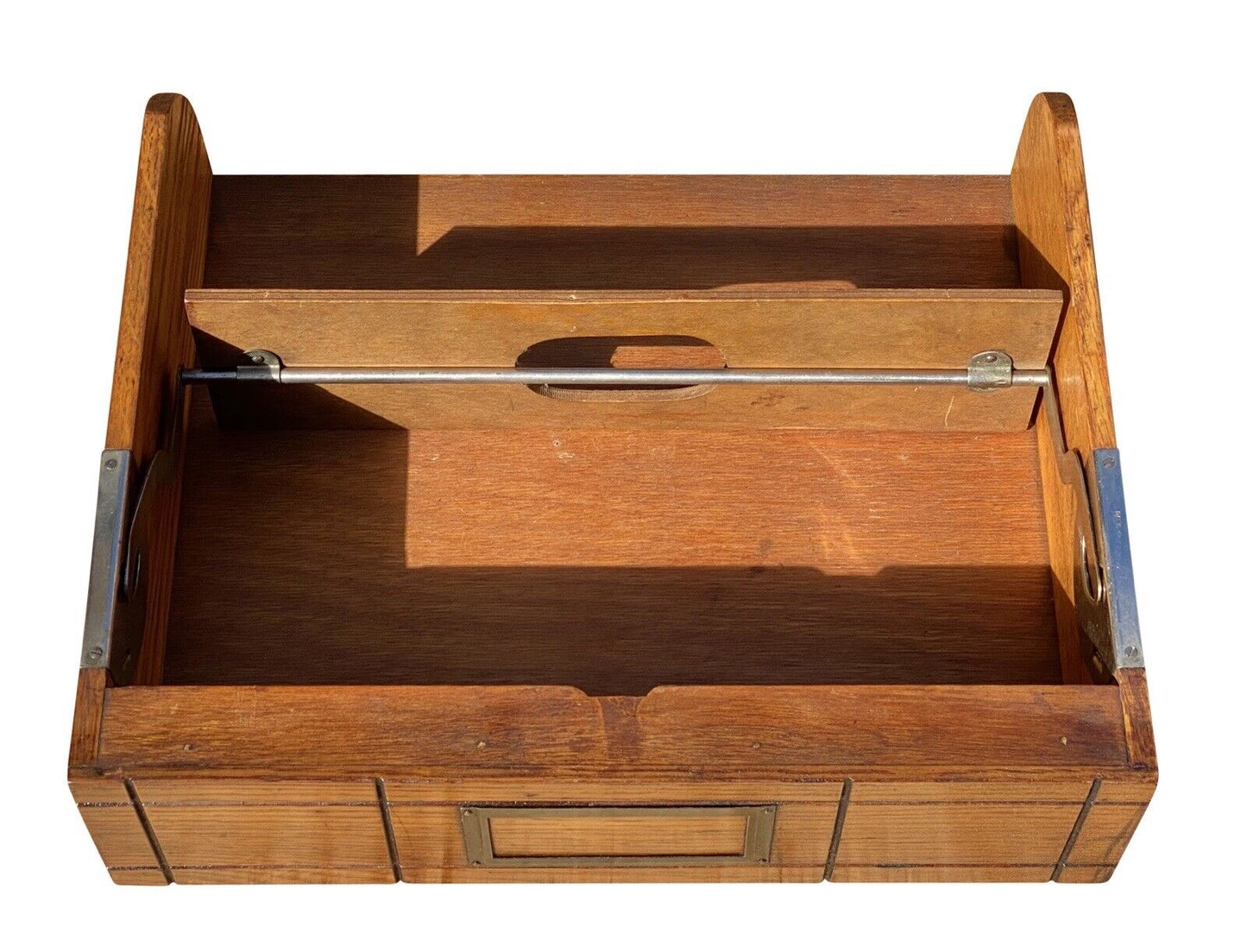 20th C Antique Industrial Oak 2 Drawer Desktop Brown & Besly Letter File Cabinet