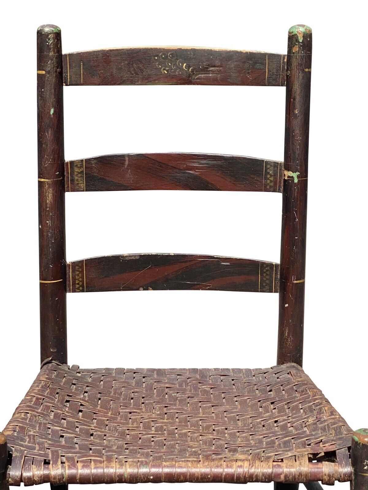 Antique New England Sheraton Black & Red Fancy Paint Chair With Splint Seat