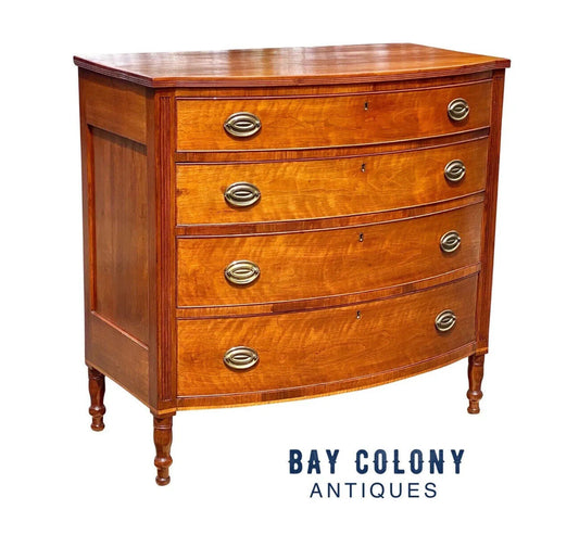 18th Century Antique Sheraton Cherry Bowfront Chest of Drawers / Dresser
