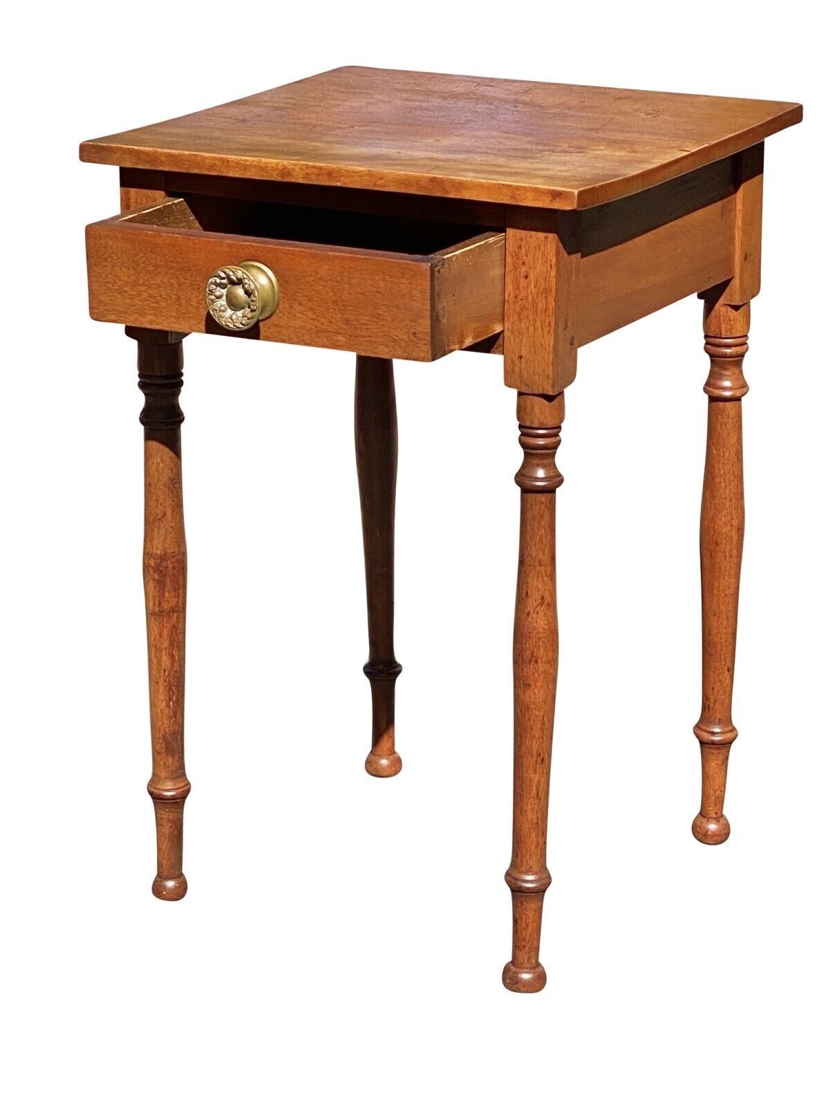 19th C Antique Sheraton New Hampshire Flame Birch Worktable / Nightstand