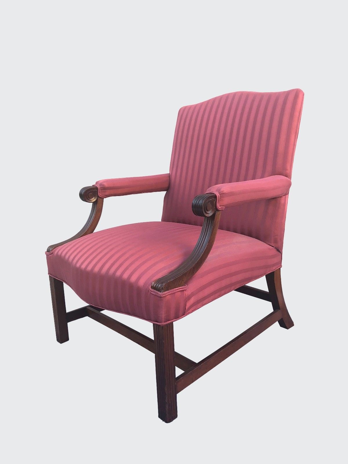 18TH CENTURY CHIPPENDALE MAHOGANY LOLLING CHAIR IN FABULOUS UPHOLSTERY