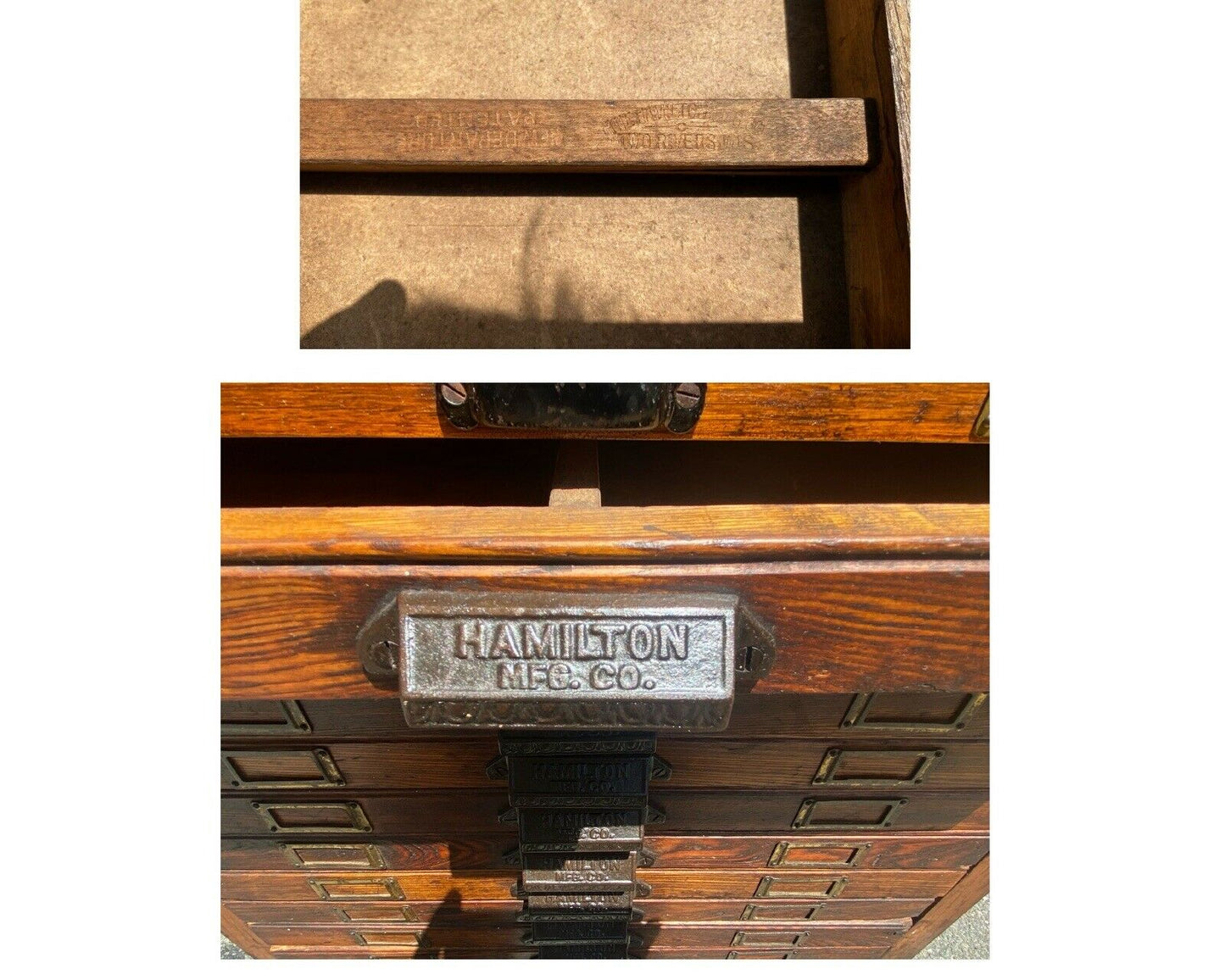 19TH C ANTIQUE VICTORIAN OAK HAMILTON MFG CO TYPE MAKER / PRINTERS FILE CABINET