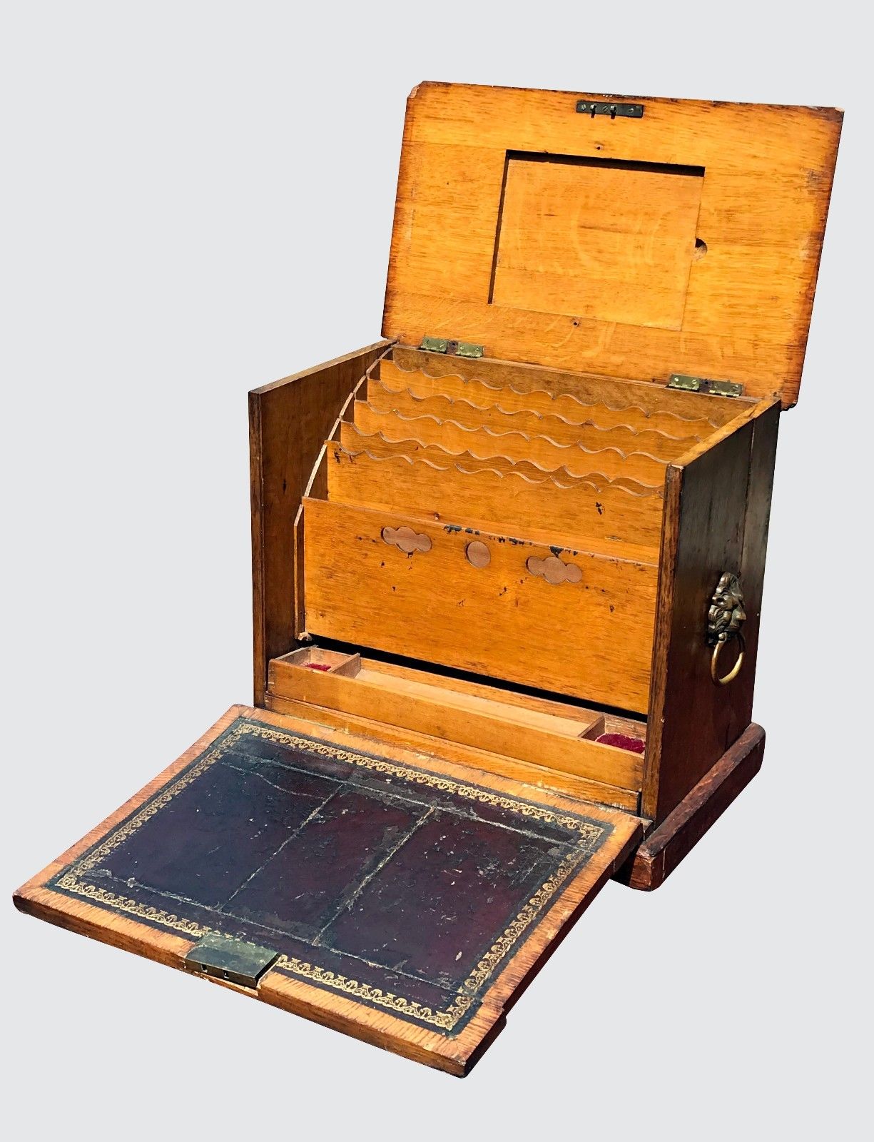 19TH C. ENGLISH TIGER OAK VICTORIAN DESK TOP LETTER / DOCUMENT BOX