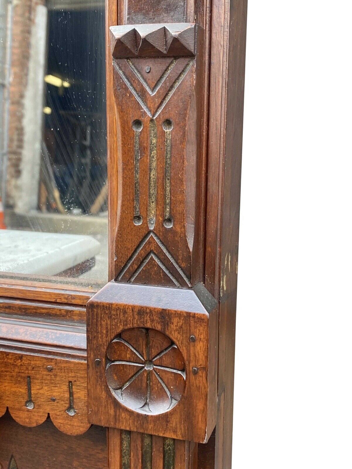 19th C Antique Large Victorian Walnut Pier Mirror / Hall Tree --- 8' 4" Tall