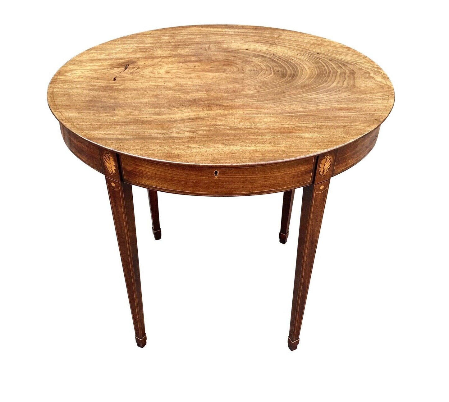 19th C Antique Federal Period Oval Mahogany Work Table - Conch Shell Inlay