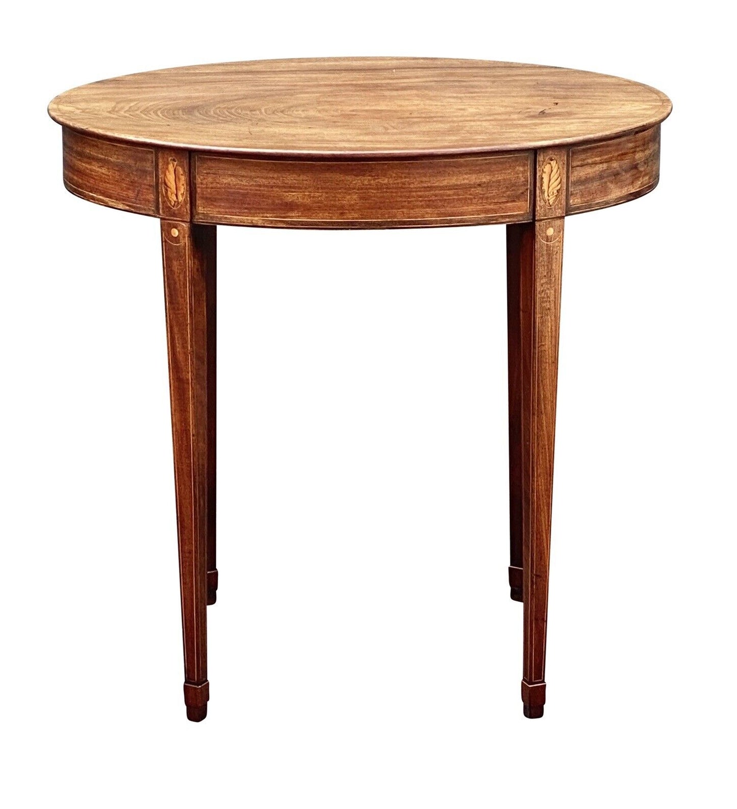 19th C Antique Federal Period Oval Mahogany Work Table - Conch Shell Inlay