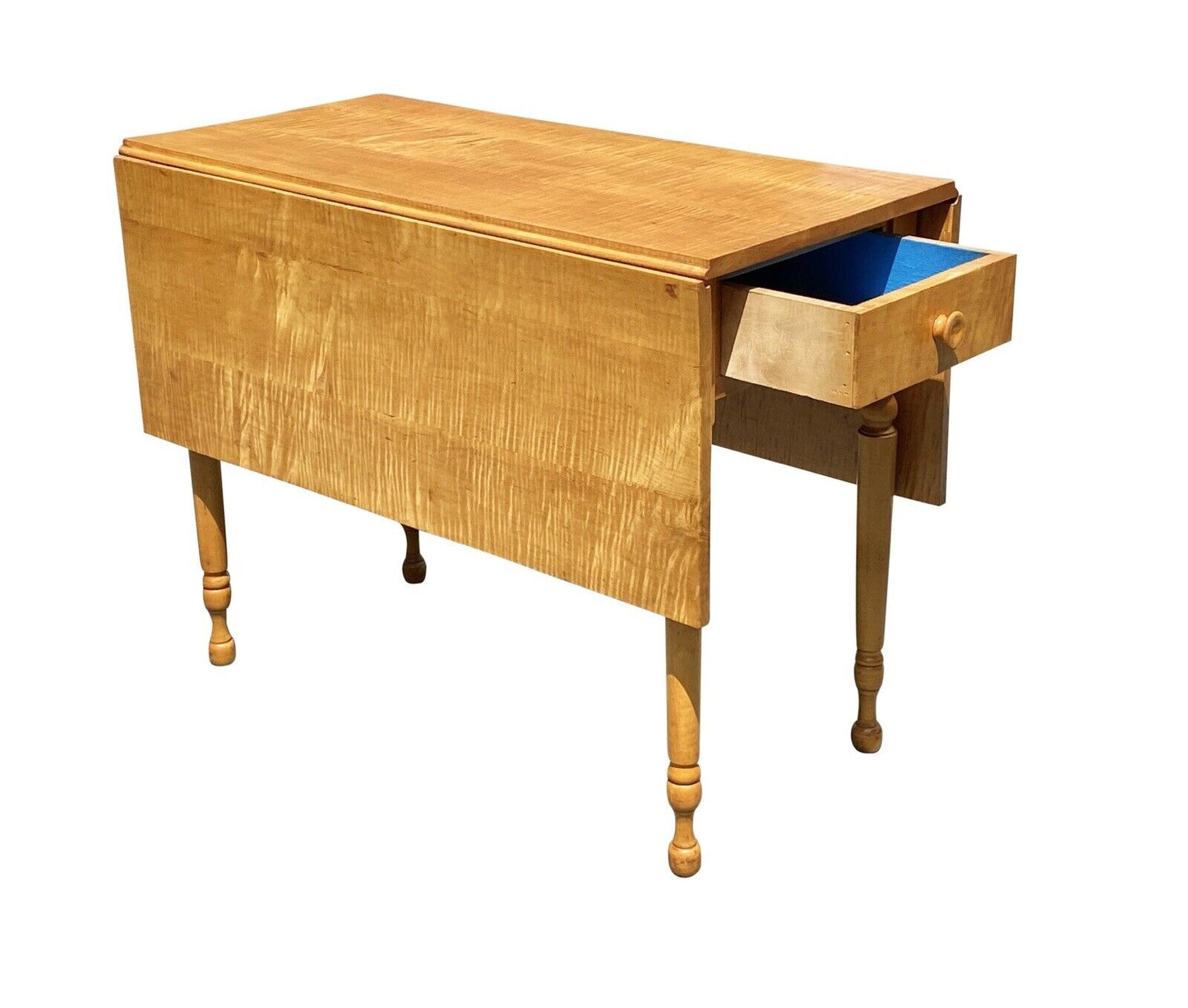 Vintage Federal Style Tiger Maple Dropleaf Dining Table With Rare Single Drawer