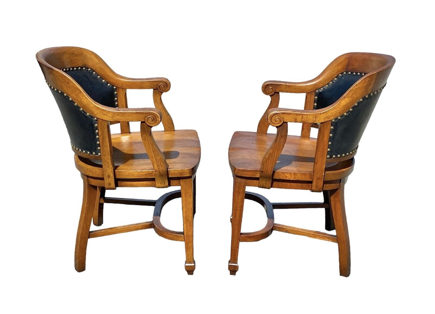 Antique Pair Of Walnut Armchairs with Leather Backs - Milwaukee Chair Company