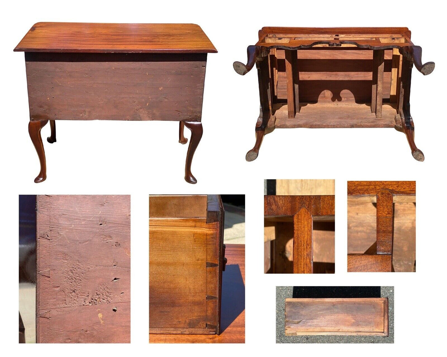18th C Antique Queen Anne Delaware River Valley Mahogany Dressing Table / Lowboy