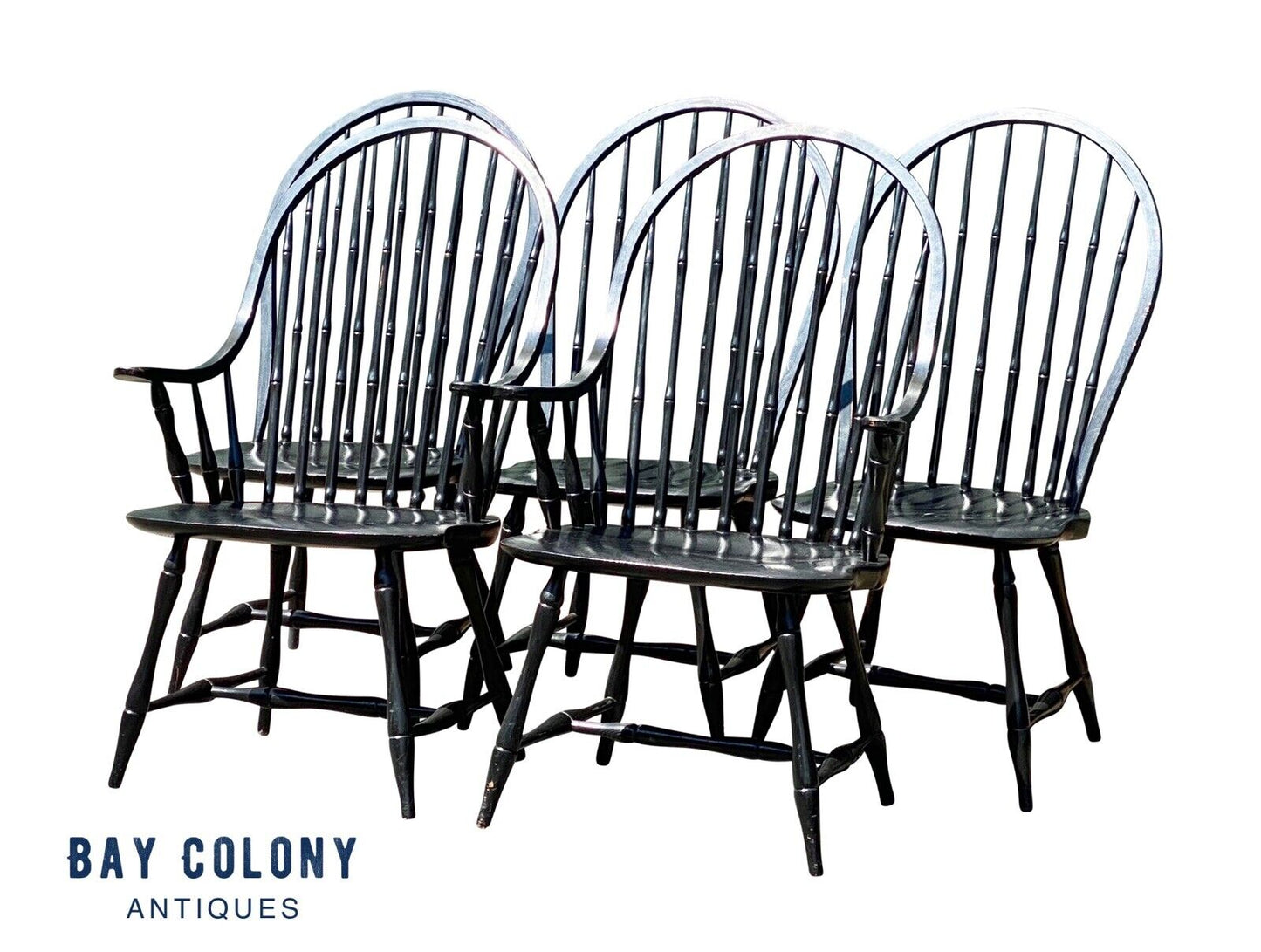 20th C Antique Style Bent Brothers Set of 5 Hoop Back Windsor Dining Chairs