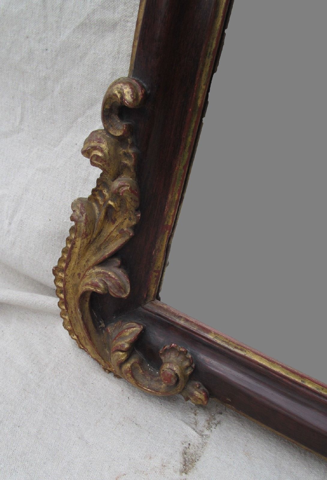 VICTORIAN ROCOCO STYLE ROSEWOOD MIRROR WITH GOLD GILT FLORAL CREST - 62" TALL