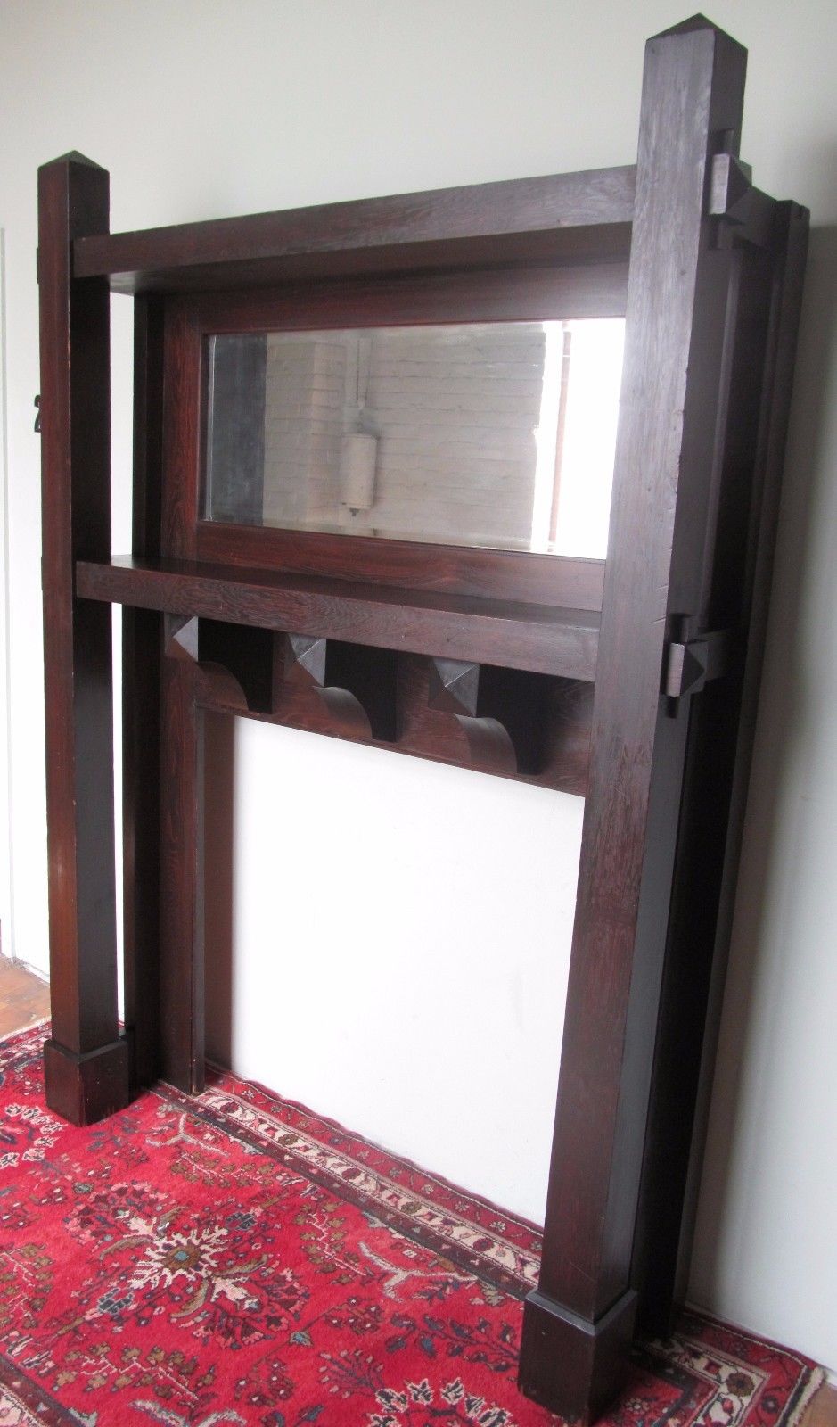 ANTIQUE RARE MISSION OAK ARTS & CRAFTS MANTLE IN FUMED ORIGINAL FINISH