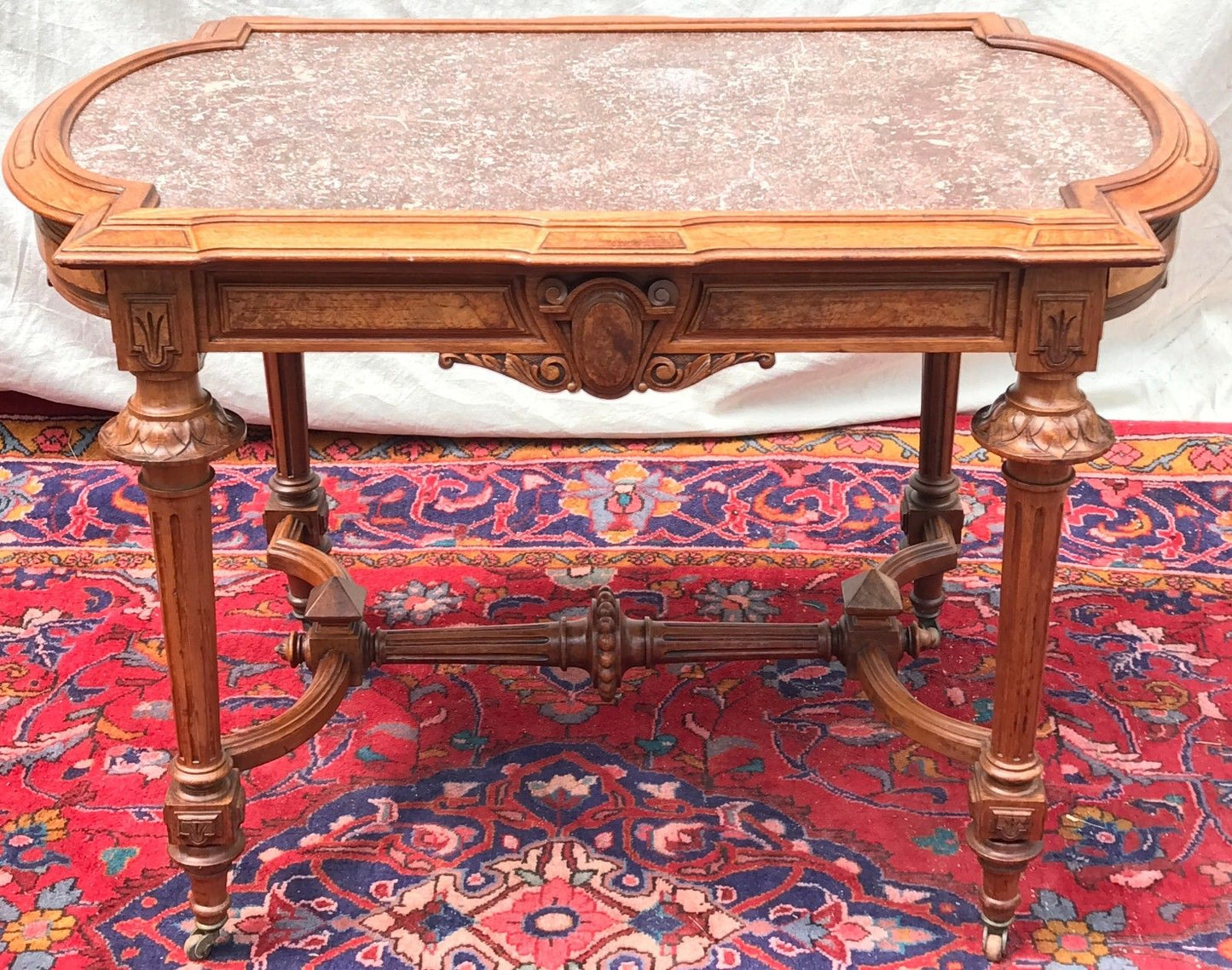 LARGE VICTORIAN MARBLE TOPPED CENTER TABLE ATTRIBUTED TO THOMAS BROOKS