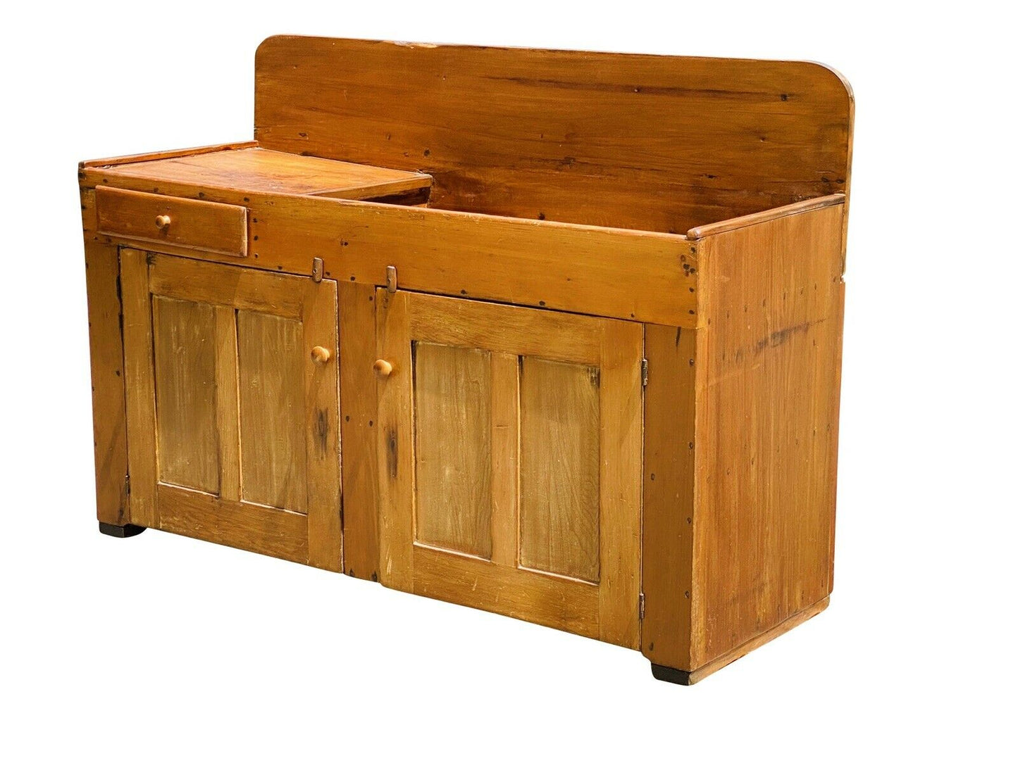 19TH C ANTIQUE COUNTRY PRIMITIVE PUMPKIN PINE DRY SINK ~ SIDEBOARD / SERVER