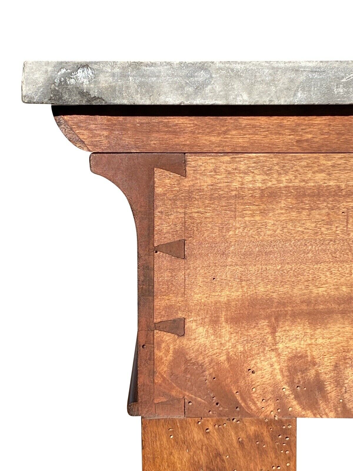 19th C Narrow Antique French Empire Mahogany Console Table With Granite Top