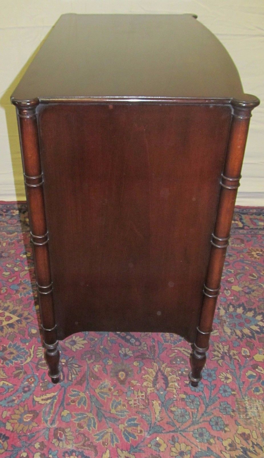 FEDERAL STYLE INLAID MAHOGANY BOW FRONT DRESSER WITH COOKIE CORNERED TOP